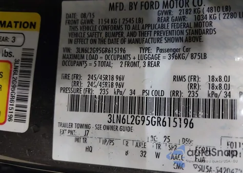 2016 Lincoln Mkz from USA, damaged, VIN 3LN6L2G95GR615196